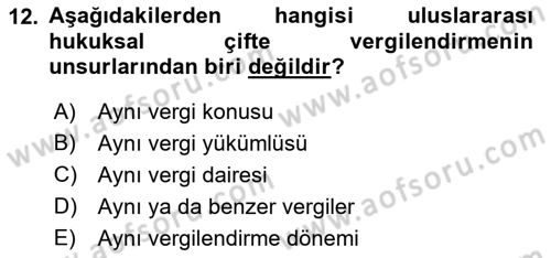 Uluslararası Kamu Maliyesi Dersi 2021 - 2022 Yılı Yaz Okulu Sınav Soruları 12. Soru