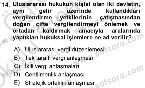 Uluslararası Kamu Maliyesi Dersi 2021 - 2022 Yılı Yaz Okulu Sınav Soruları 14. Soru