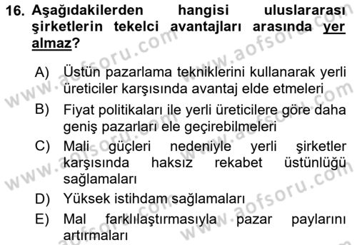 Uluslararası Kamu Maliyesi Dersi 2021 - 2022 Yılı Yaz Okulu Sınav Soruları 16. Soru