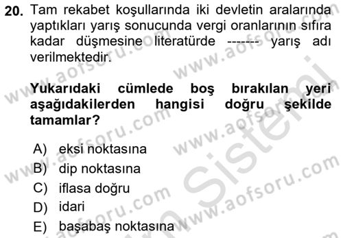 Uluslararası Kamu Maliyesi Dersi 2021 - 2022 Yılı Yaz Okulu Sınav Soruları 20. Soru