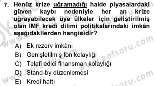 Uluslararası Kamu Maliyesi Dersi 2021 - 2022 Yılı Yaz Okulu Sınav Soruları 7. Soru