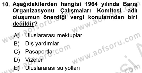 Uluslararası Kamu Maliyesi Dersi 2022 - 2023 Yılı Yaz Okulu Sınav Soruları 10. Soru