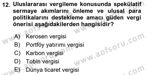 Uluslararası Kamu Maliyesi Dersi 2022 - 2023 Yılı Yaz Okulu Sınav Soruları 12. Soru