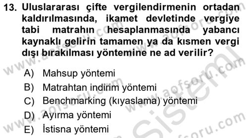 Uluslararası Kamu Maliyesi Dersi 2022 - 2023 Yılı Yaz Okulu Sınav Soruları 13. Soru