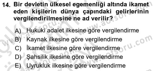 Uluslararası Kamu Maliyesi Dersi 2022 - 2023 Yılı Yaz Okulu Sınav Soruları 14. Soru