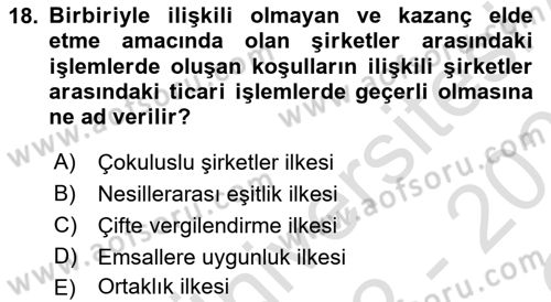 Uluslararası Kamu Maliyesi Dersi 2022 - 2023 Yılı Yaz Okulu Sınav Soruları 18. Soru