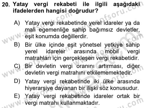 Uluslararası Kamu Maliyesi Dersi 2022 - 2023 Yılı Yaz Okulu Sınav Soruları 20. Soru