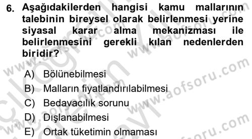 Uluslararası Kamu Maliyesi Dersi 2022 - 2023 Yılı Yaz Okulu Sınav Soruları 6. Soru
