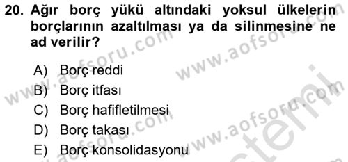 Uluslararası Kamu Maliyesi Dersi 2023 - 2024 Yılı (Vize) Ara Sınav Soruları 20. Soru