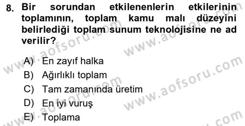 Uluslararası Kamu Maliyesi Dersi 2023 - 2024 Yılı (Vize) Ara Sınavı 8. Soru