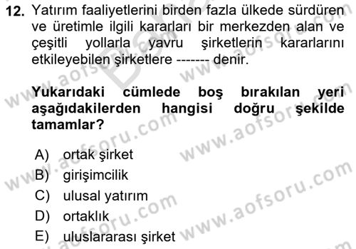 Uluslararası Kamu Maliyesi Dersi 2023 - 2024 Yılı (Final) Dönem Sonu Sınav Soruları 12. Soru
