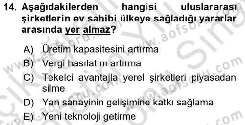 Uluslararası Kamu Maliyesi Dersi 2023 - 2024 Yılı (Final) Dönem Sonu Sınav Soruları 14. Soru