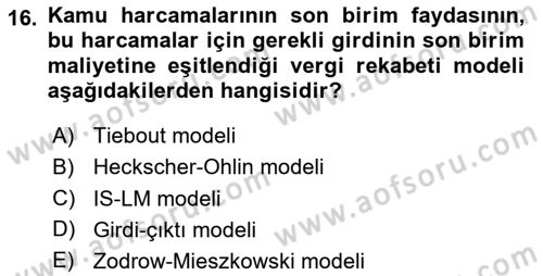 Uluslararası Kamu Maliyesi Dersi 2023 - 2024 Yılı (Final) Dönem Sonu Sınav Soruları 16. Soru
