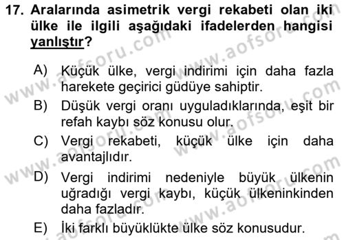 Uluslararası Kamu Maliyesi Dersi 2023 - 2024 Yılı (Final) Dönem Sonu Sınav Soruları 17. Soru