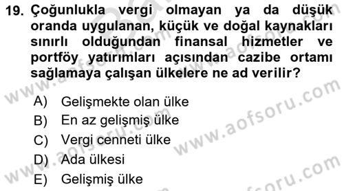 Uluslararası Kamu Maliyesi Dersi 2023 - 2024 Yılı (Final) Dönem Sonu Sınav Soruları 19. Soru