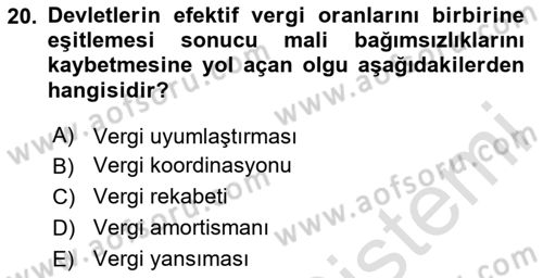 Uluslararası Kamu Maliyesi Dersi 2023 - 2024 Yılı (Final) Dönem Sonu Sınav Soruları 20. Soru