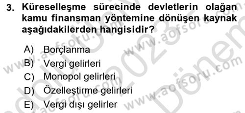 Uluslararası Kamu Maliyesi Dersi 2023 - 2024 Yılı (Final) Dönem Sonu Sınav Soruları 3. Soru