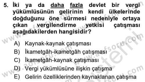 Uluslararası Kamu Maliyesi Dersi 2023 - 2024 Yılı (Final) Dönem Sonu Sınav Soruları 5. Soru