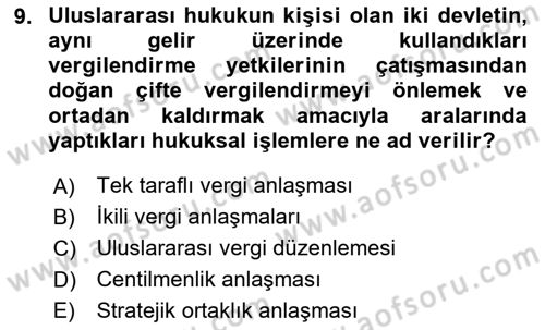 Uluslararası Kamu Maliyesi Dersi 2023 - 2024 Yılı (Final) Dönem Sonu Sınav Soruları 9. Soru