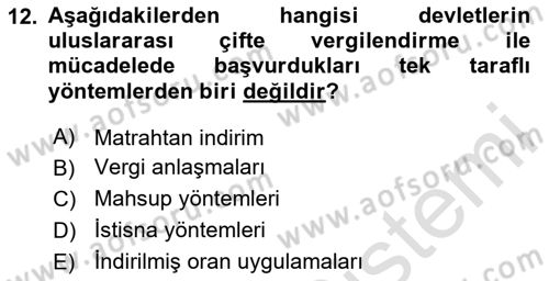 Uluslararası Kamu Maliyesi Dersi 2023 - 2024 Yılı Yaz Okulu Sınav Soruları 12. Soru
