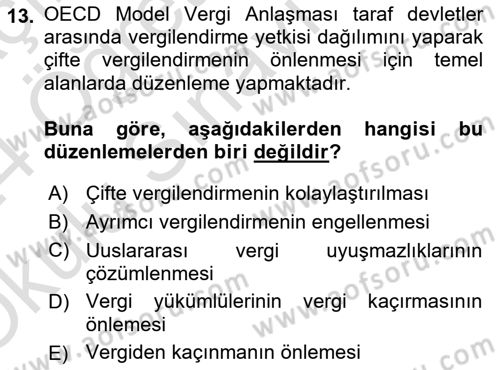 Uluslararası Kamu Maliyesi Dersi 2023 - 2024 Yılı Yaz Okulu Sınav Soruları 13. Soru