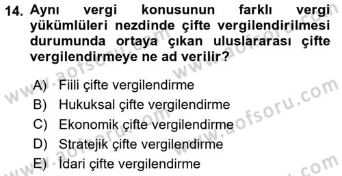 Uluslararası Kamu Maliyesi Dersi 2023 - 2024 Yılı Yaz Okulu Sınav Soruları 14. Soru