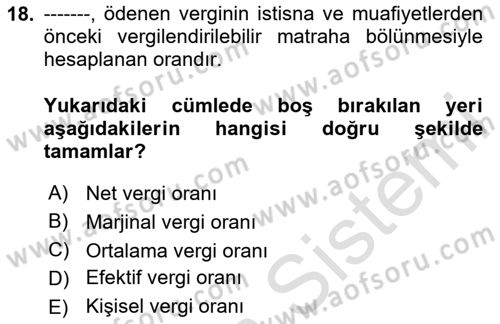 Uluslararası Kamu Maliyesi Dersi 2023 - 2024 Yılı Yaz Okulu Sınav Soruları 18. Soru