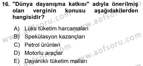 Uluslararası Kamu Maliyesi Dersi 2024 - 2025 Yılı (Vize) Ara Sınav Soruları 16. Soru