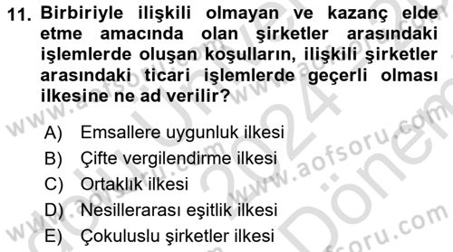 Uluslararası Kamu Maliyesi Dersi 2024 - 2025 Yılı (Final) Dönem Sonu Sınav Soruları 11. Soru