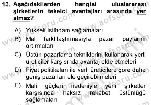 Uluslararası Kamu Maliyesi Dersi 2024 - 2025 Yılı (Final) Dönem Sonu Sınav Soruları 13. Soru
