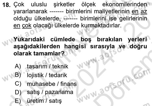 Uluslararası Kamu Maliyesi Dersi 2024 - 2025 Yılı (Final) Dönem Sonu Sınav Soruları 18. Soru