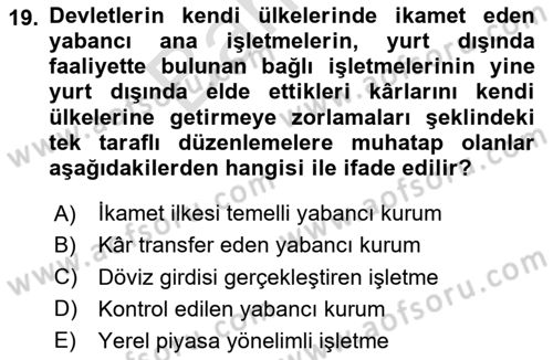 Uluslararası Kamu Maliyesi Dersi 2024 - 2025 Yılı (Final) Dönem Sonu Sınav Soruları 19. Soru