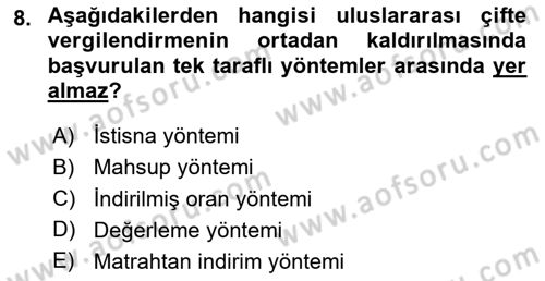 Uluslararası Kamu Maliyesi Dersi 2024 - 2025 Yılı (Final) Dönem Sonu Sınav Soruları 8. Soru
