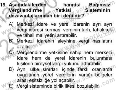 Mahalli İdareler Maliyesi Dersi 2012 - 2013 Yılı (Vize) Ara Sınav Soruları 19. Soru