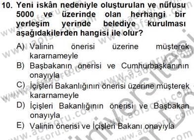 Mahalli İdareler Maliyesi Dersi 2012 - 2013 Yılı (Final) Dönem Sonu Sınav Soruları 10. Soru