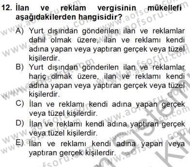 Mahalli İdareler Maliyesi Dersi 2012 - 2013 Yılı (Final) Dönem Sonu Sınav Soruları 12. Soru