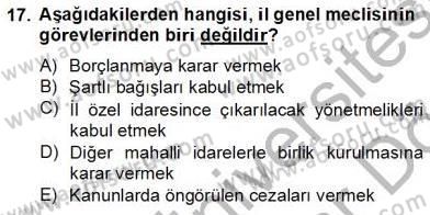 Mahalli İdareler Maliyesi Dersi 2012 - 2013 Yılı (Final) Dönem Sonu Sınav Soruları 17. Soru