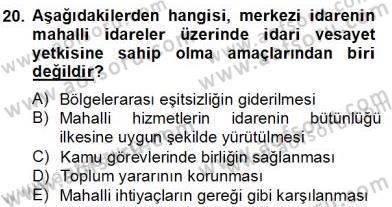 Mahalli İdareler Maliyesi Dersi 2012 - 2013 Yılı (Final) Dönem Sonu Sınav Soruları 20. Soru