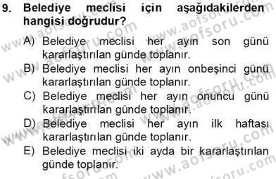 Mahalli İdareler Maliyesi Dersi 2012 - 2013 Yılı (Final) Dönem Sonu Sınav Soruları 9. Soru