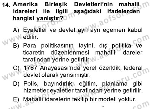Mahalli İdareler Maliyesi Dersi 2013 - 2014 Yılı (Vize) Ara Sınav Soruları 14. Soru