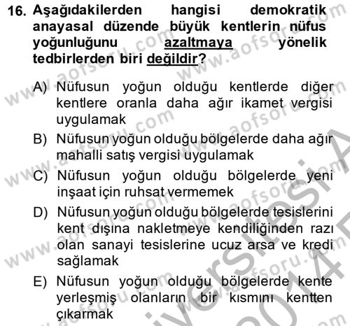 Mahalli İdareler Maliyesi Dersi 2013 - 2014 Yılı (Vize) Ara Sınav Soruları 16. Soru