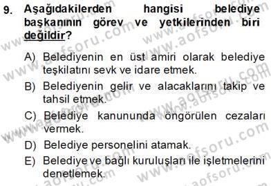 Mahalli İdareler Maliyesi Dersi 2013 - 2014 Yılı (Final) Dönem Sonu Sınav Soruları 9. Soru