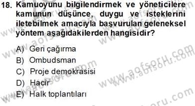 Mahalli İdareler Maliyesi Dersi 2013 - 2014 Yılı Tek Ders Sınav Soruları 18. Soru