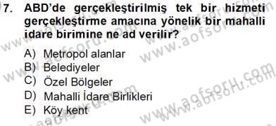 Mahalli İdareler Maliyesi Dersi 2013 - 2014 Yılı Tek Ders Sınav Soruları 7. Soru