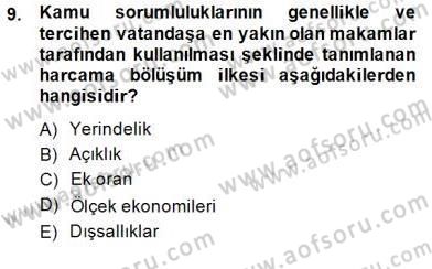 Mahalli İdareler Maliyesi Dersi 2014 - 2015 Yılı (Vize) Ara Sınav Soruları 9. Soru