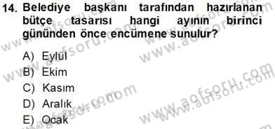 Mahalli İdareler Maliyesi Dersi 2014 - 2015 Yılı (Final) Dönem Sonu Sınav Soruları 14. Soru
