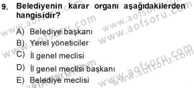 Mahalli İdareler Maliyesi Dersi 2014 - 2015 Yılı (Final) Dönem Sonu Sınav Soruları 9. Soru