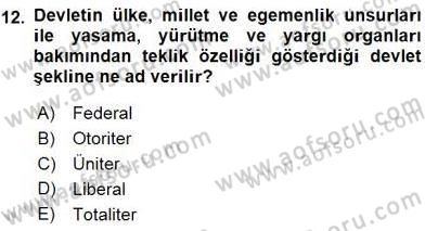 Mahalli İdareler Maliyesi Dersi 2015 - 2016 Yılı (Vize) Ara Sınav Soruları 12. Soru