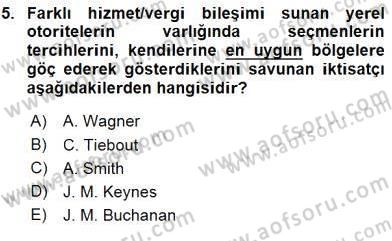 Mahalli İdareler Maliyesi Dersi 2015 - 2016 Yılı (Vize) Ara Sınav Soruları 5. Soru