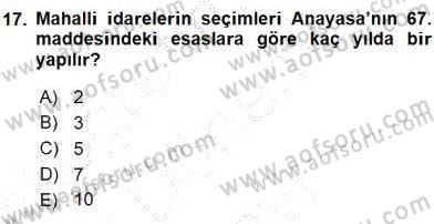 Mahalli İdareler Maliyesi Dersi 2015 - 2016 Yılı (Final) Dönem Sonu Sınav Soruları 17. Soru